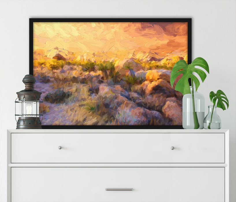 Joshua Wüste im Sonnenuntergang, Poster mit Bilderrahmen