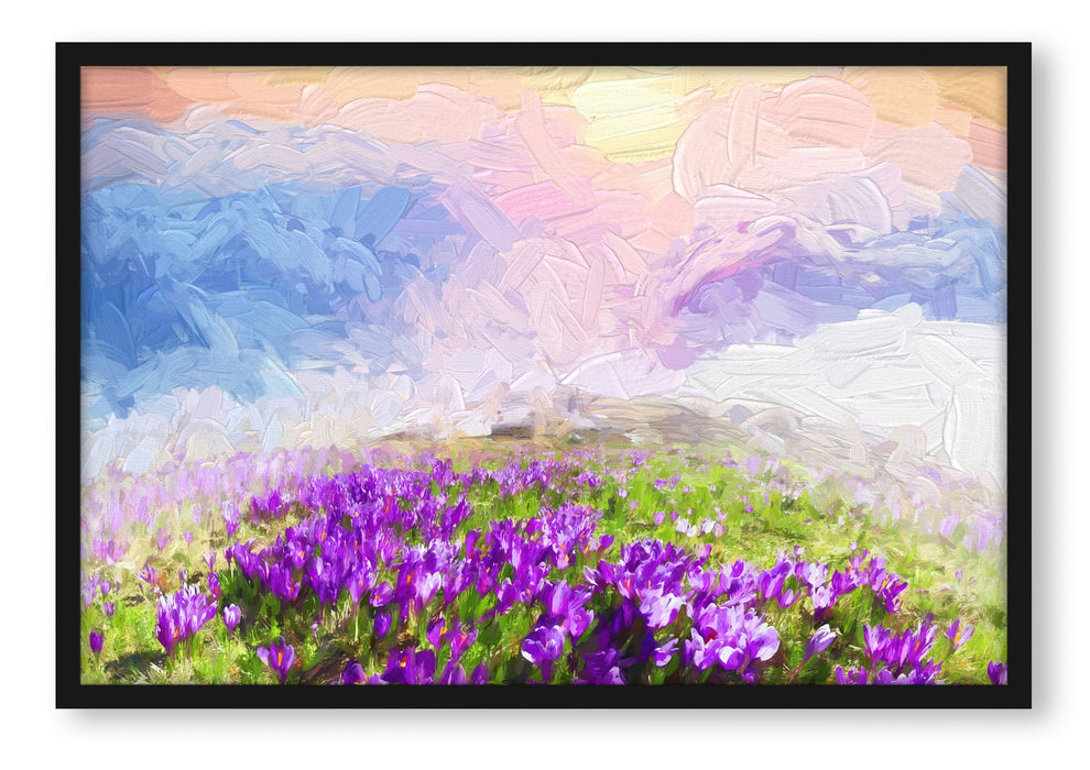 Pixxprint Krokusse Berge, Poster mit Bilderrahmen