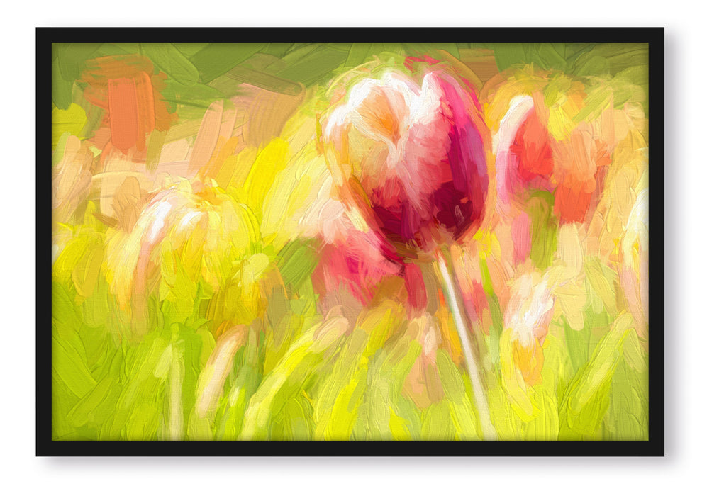 Pixxprint Blühende rote Tulpen Kunst, Poster mit Bilderrahmen
