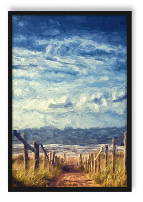 Pixxprint Weg zum Strand am Meer Kunst, Poster mit Bilderrahmen