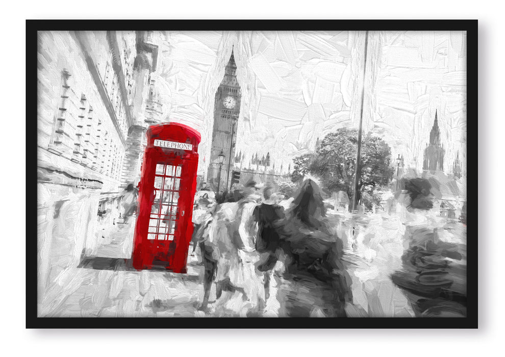 Pixxprint Telefonzelle in London, Poster mit Bilderrahmen