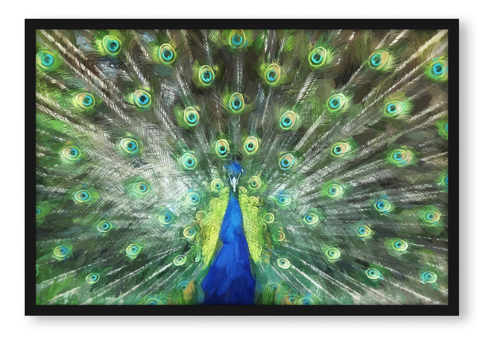 Pixxprint Pfau mit seinem Gefieder, Poster mit Bilderrahmen