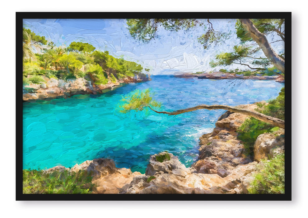 Pixxprint Mallorca Bay Cove, Poster mit Bilderrahmen
