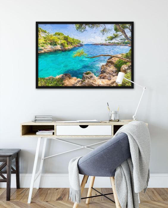 Mallorca Bay Cove, Poster mit Bilderrahmen