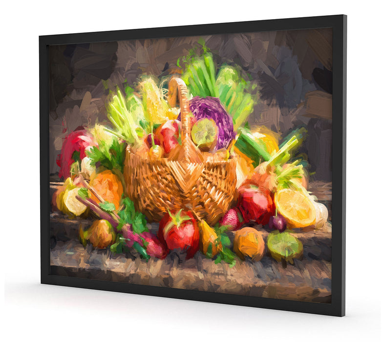 Obst und Gemüse im Korb, Poster mit Bilderrahmen
