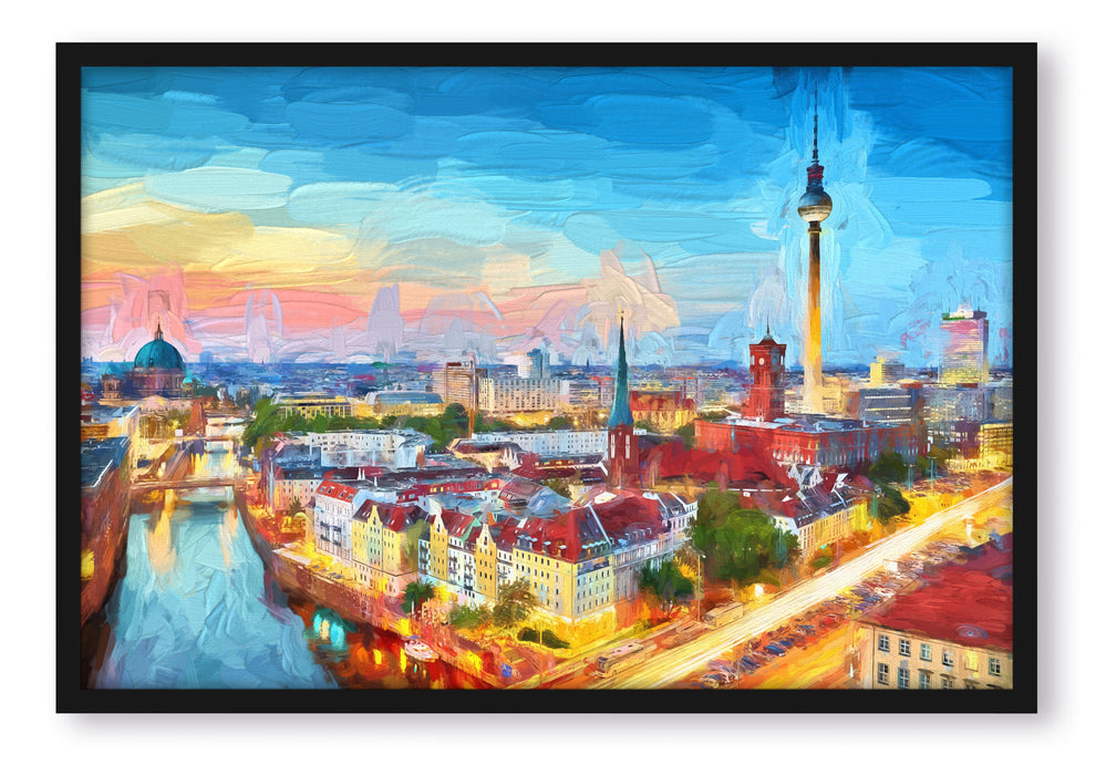 Pixxprint Berlin City Panorama Kunst, Poster mit Bilderrahmen