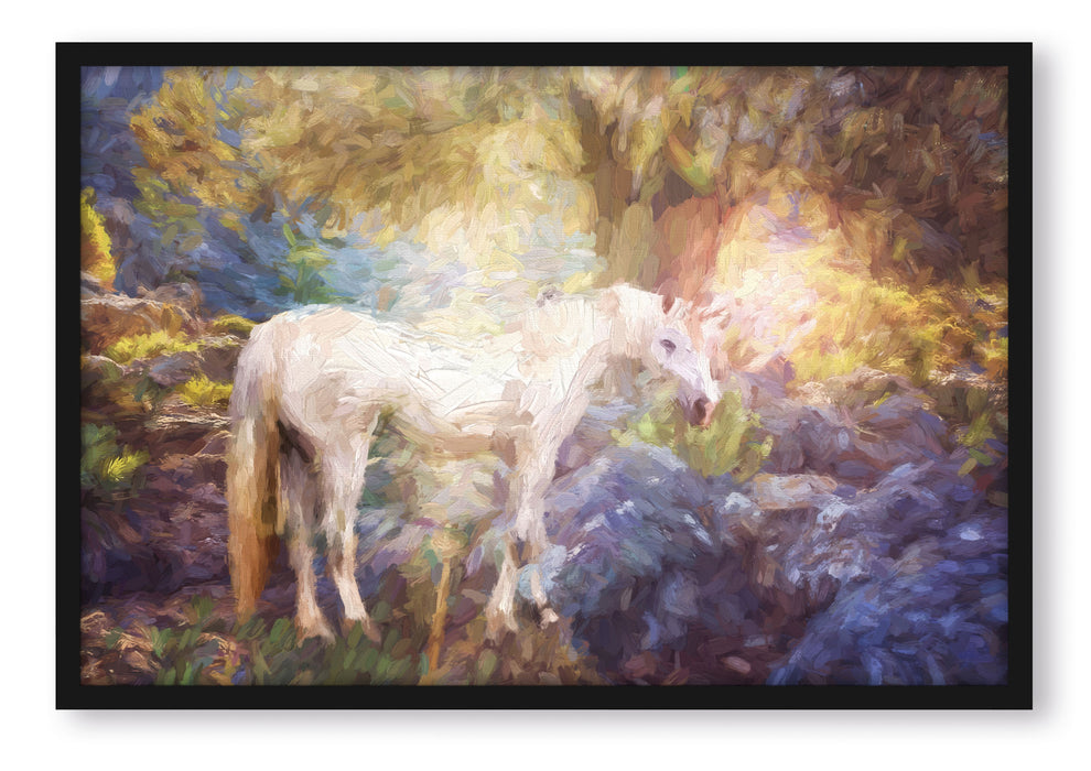 Pixxprint wunderbares Einhorn Kunst, Poster mit Bilderrahmen