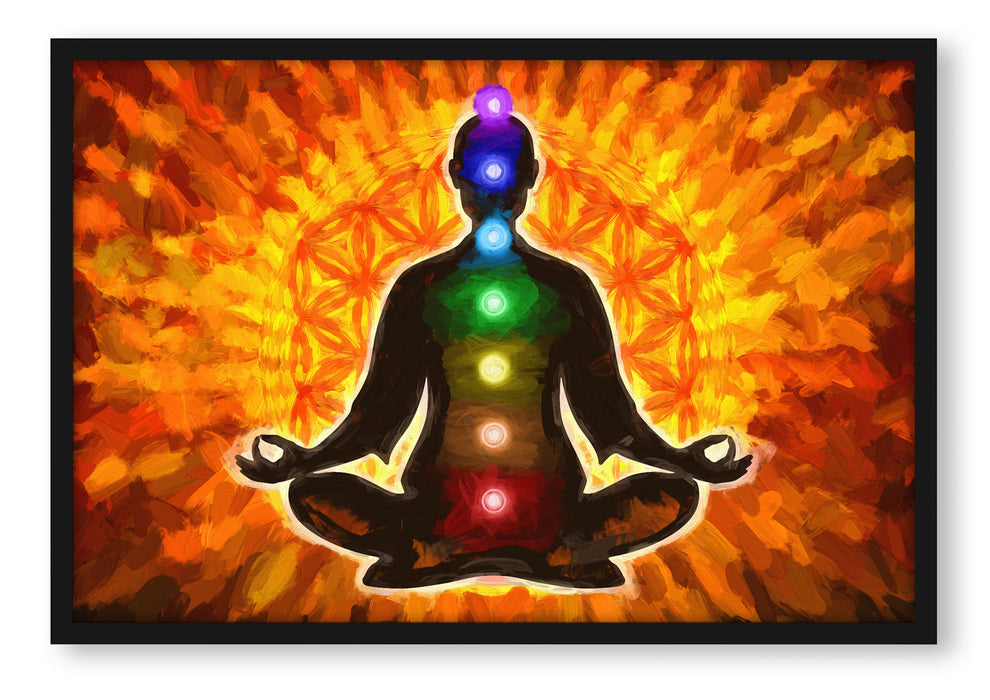Pixxprint Meditation mit den 7 Chakren Kunst, Poster mit Bilderrahmen