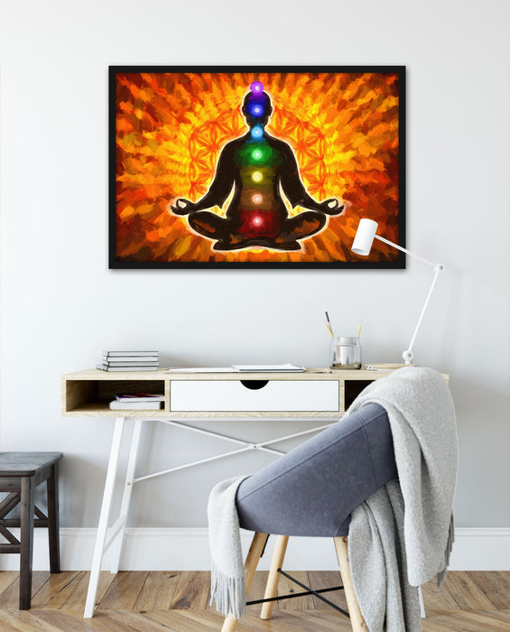 Meditation mit den 7 Chakren Kunst, Poster mit Bilderrahmen