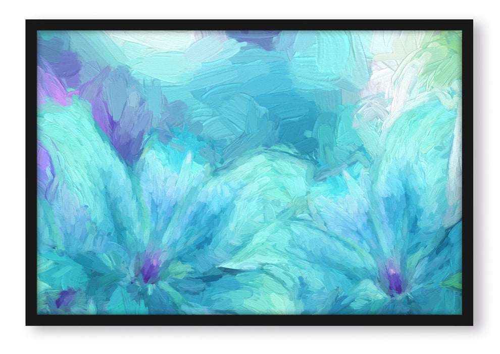 Pixxprint türkise Lilien Kunst, Poster mit Bilderrahmen