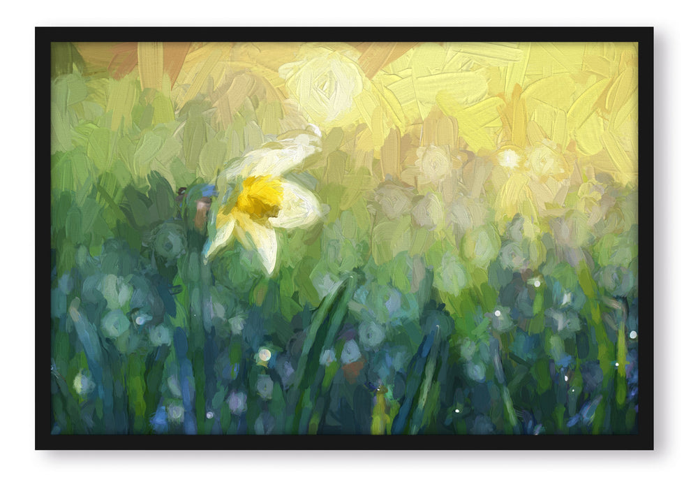 Narzissenblume in der Morgensonne, Poster mit Bilderrahmen