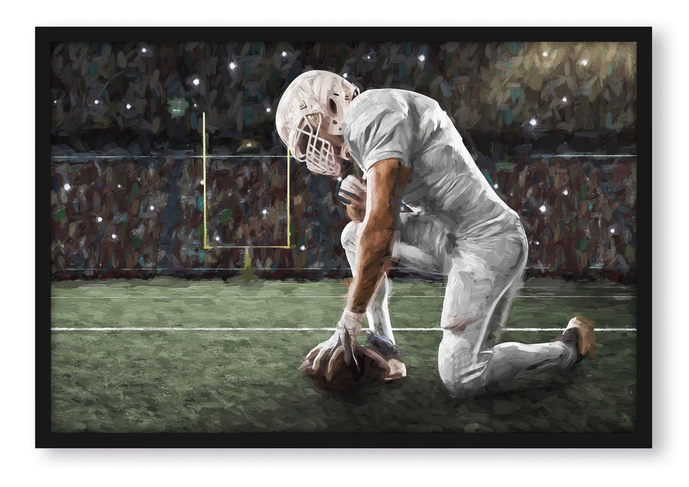 Pixxprint knieender Football-Spieler Kunst, Poster mit Bilderrahmen