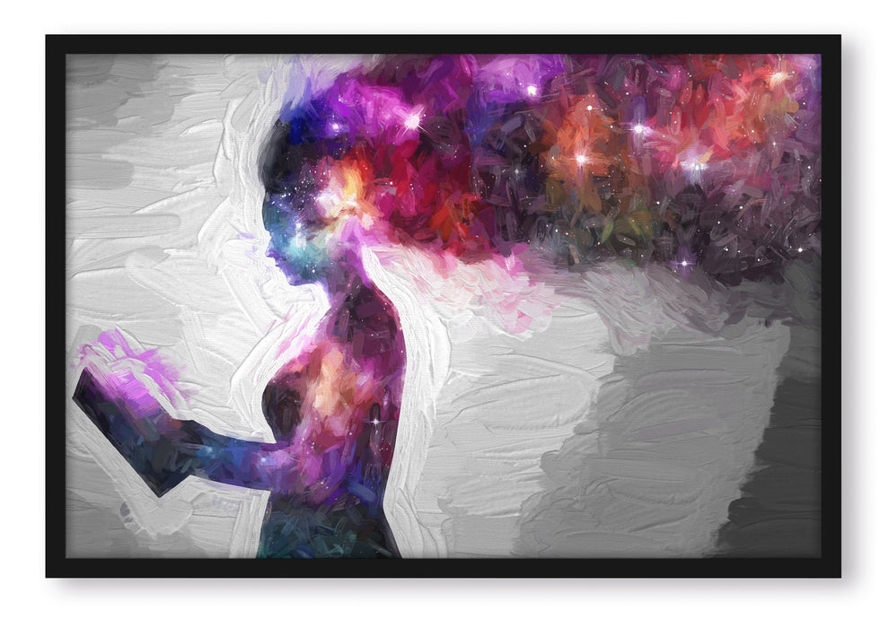 Pixxprint abstrakte Frau mit Buch Kunst, Poster mit Bilderrahmen