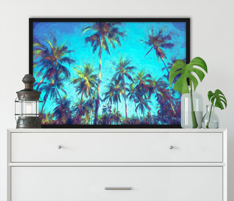 Tropische Palmen Kunst, Poster mit Bilderrahmen