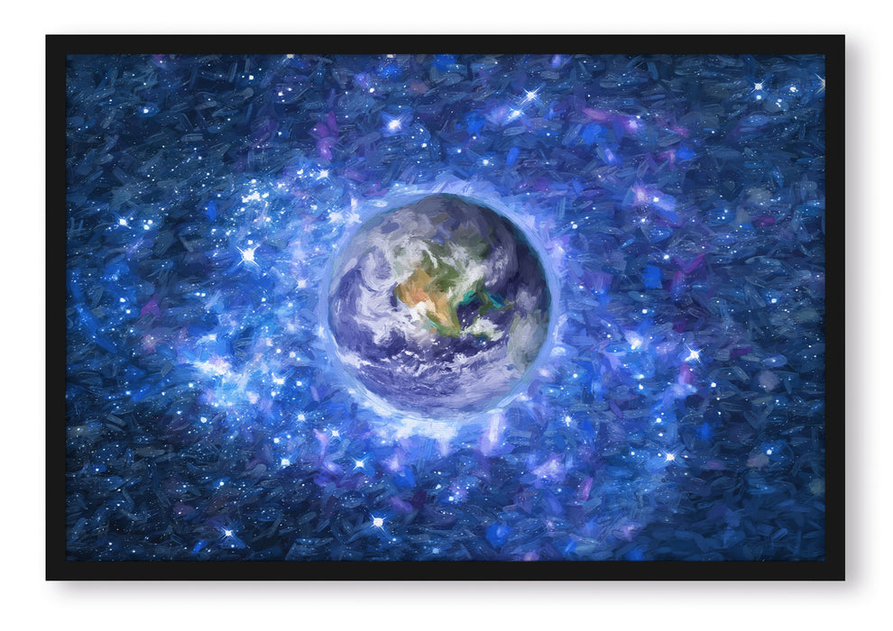 Pixxprint Planet Erde im Weltraum Kunst, Poster mit Bilderrahmen