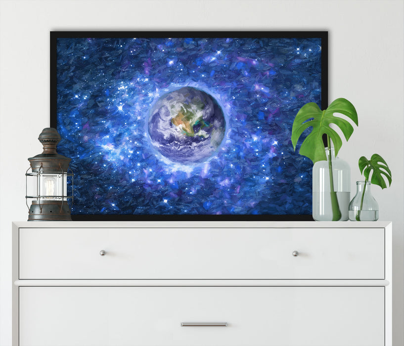 Planet Erde im Weltraum Kunst, Poster mit Bilderrahmen