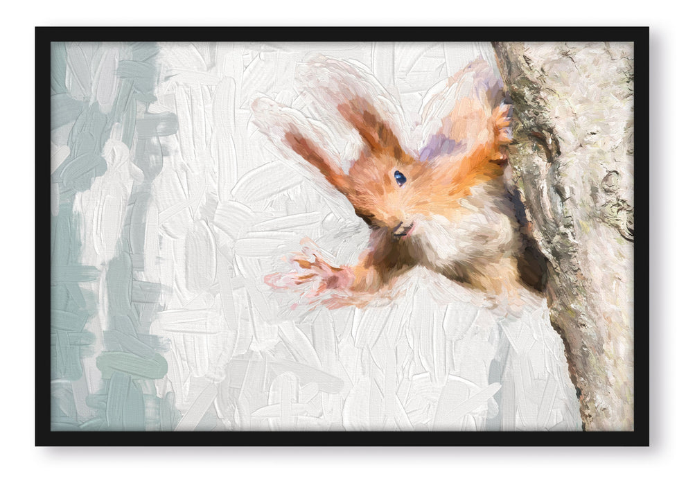 Pixxprint Neugierig rotes Eichhörnchen Kunst, Poster mit Bilderrahmen