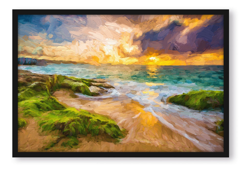 Pixxprint Sonnuntergang auf Hawaii Kunst, Poster mit Bilderrahmen