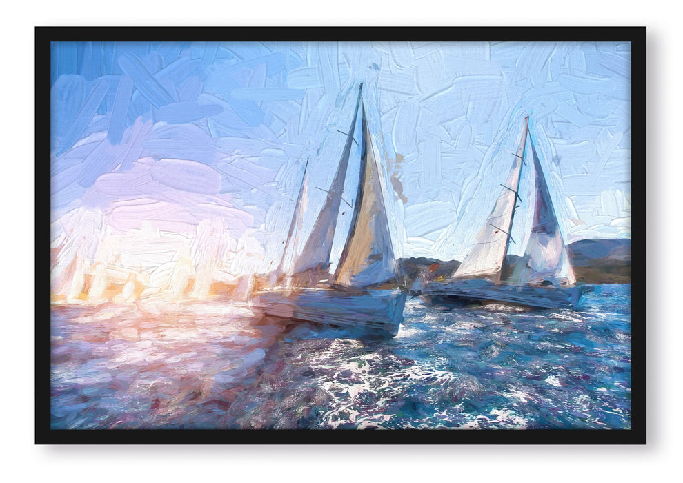 Pixxprint Luxusyachten bei Segelregatta, Poster mit Bilderrahmen