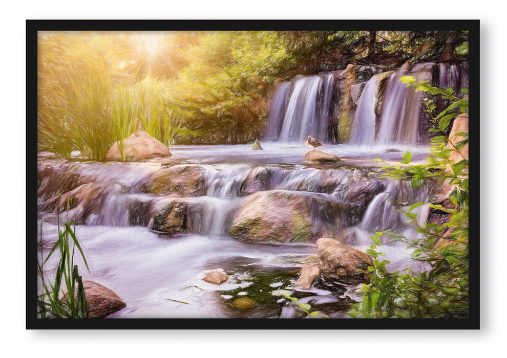 Pixxprint Wasserfall, Poster mit Bilderrahmen