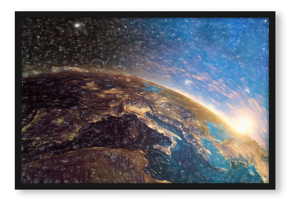 Pixxprint Erde im Weltall, Poster mit Bilderrahmen