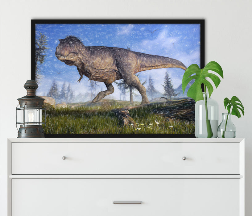 T-Rex Dinosaurier in der Natur, Poster mit Bilderrahmen