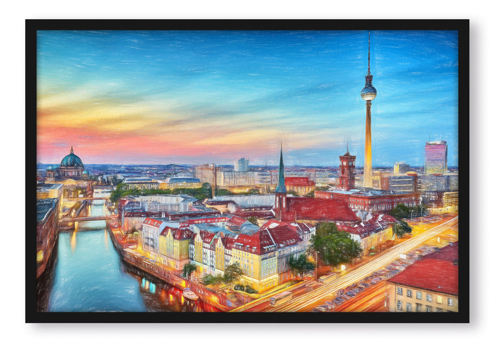 Pixxprint Berlin City Panorama, Poster mit Bilderrahmen