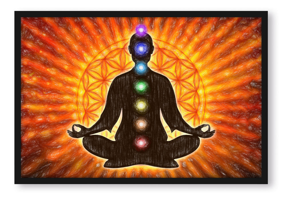 Pixxprint Meditation mit den 7 Chakren, Poster mit Bilderrahmen
