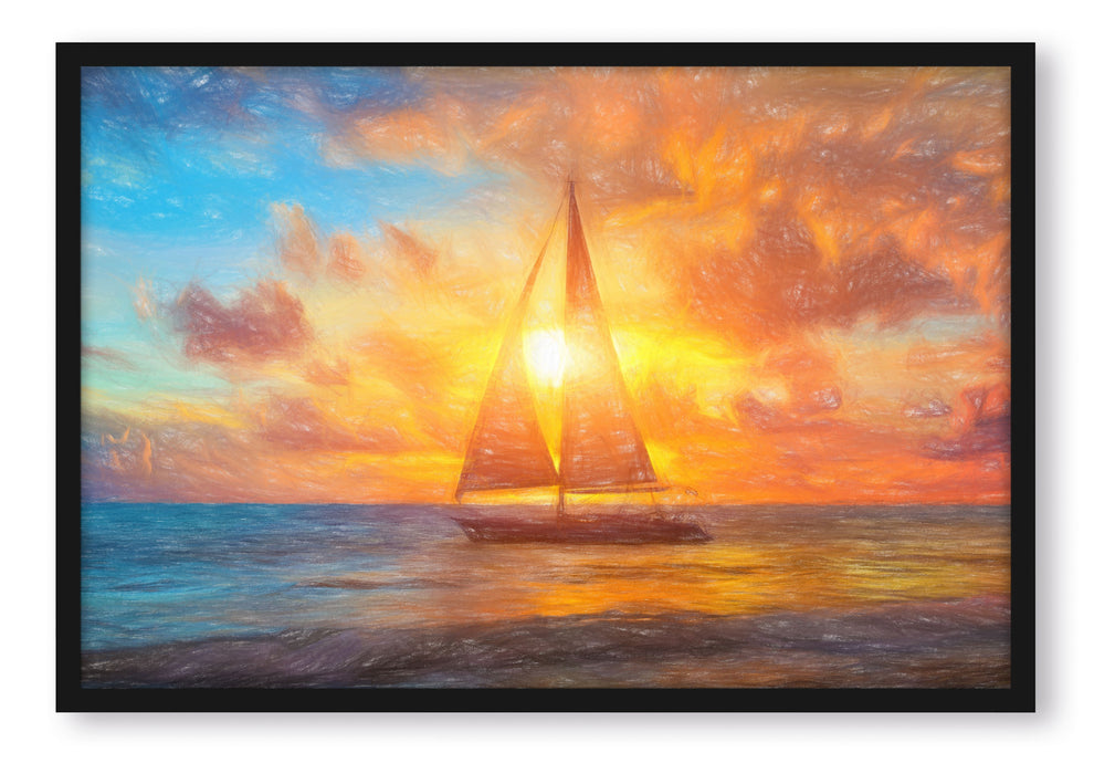 Pixxprint Segelboot nahgelegen der Küste, Poster mit Bilderrahmen