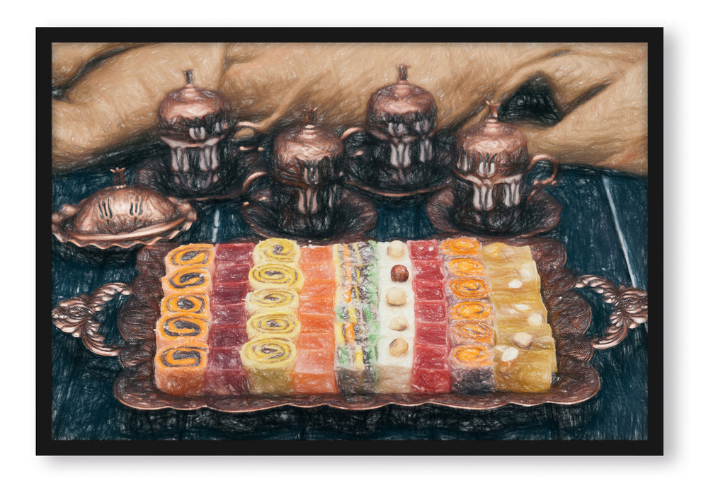 Pixxprint traditionelle türkische Desserts, Poster mit Bilderrahmen