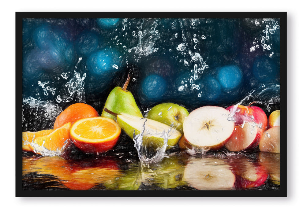 Pixxprint Früchte im Wasser, Poster mit Bilderrahmen