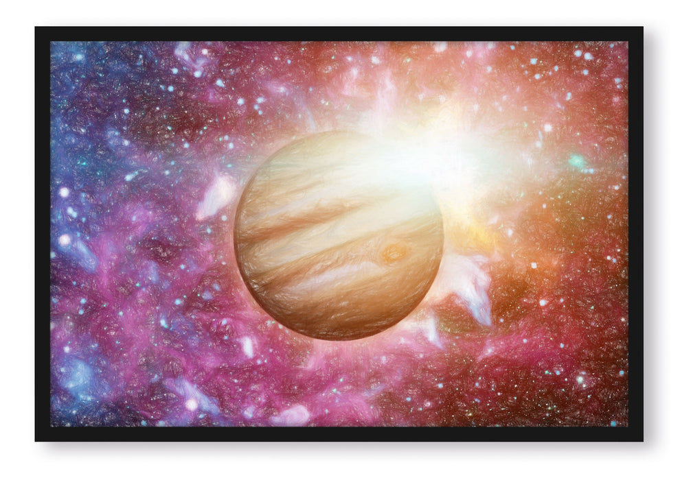 Pixxprint Planet Jupiter im Universum, Poster mit Bilderrahmen