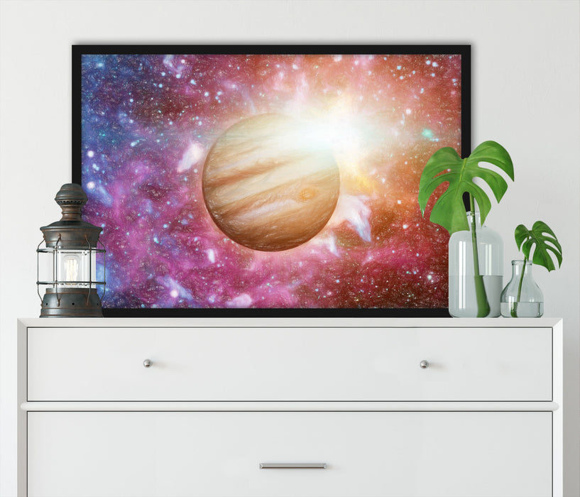 Planet Jupiter im Universum, Poster mit Bilderrahmen