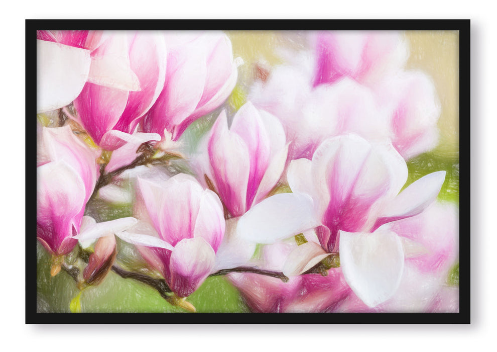 Pixxprint feine rosa farbende Blüte, Poster mit Bilderrahmen