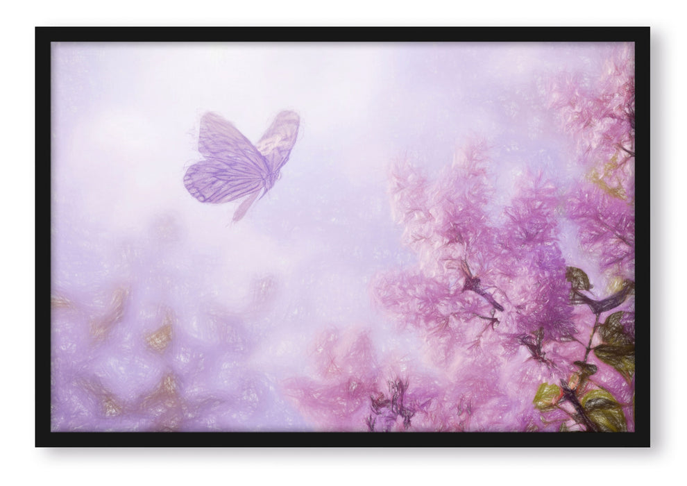 Pixxprint Schmetterling Kirschblüten, Poster mit Bilderrahmen