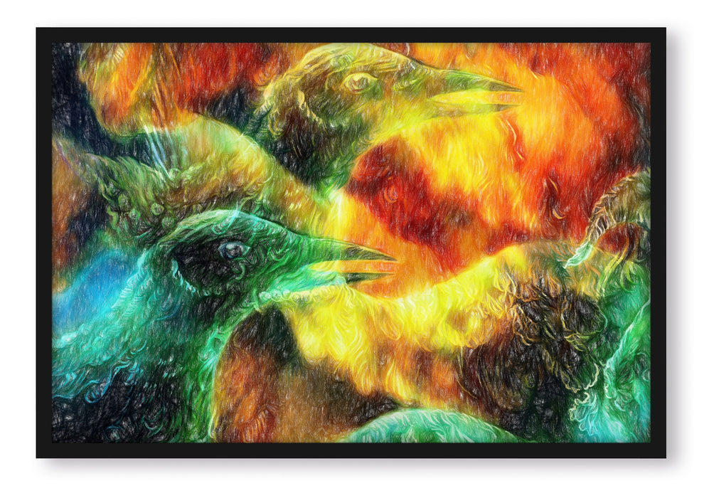 Pixxprint Vogel Phönix Collage, Poster mit Bilderrahmen