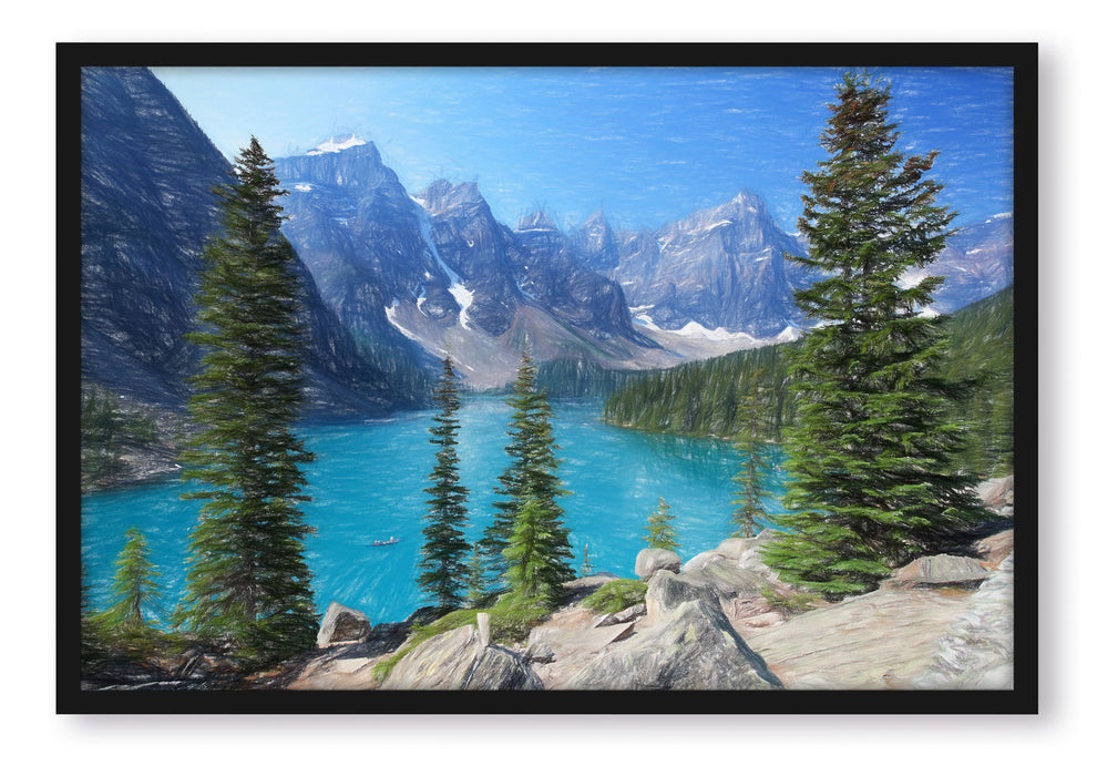 Moraine Lake kanadische Berge, Poster mit Bilderrahmen