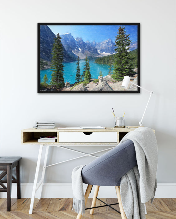 Moraine Lake kanadische Berge, Poster mit Bilderrahmen