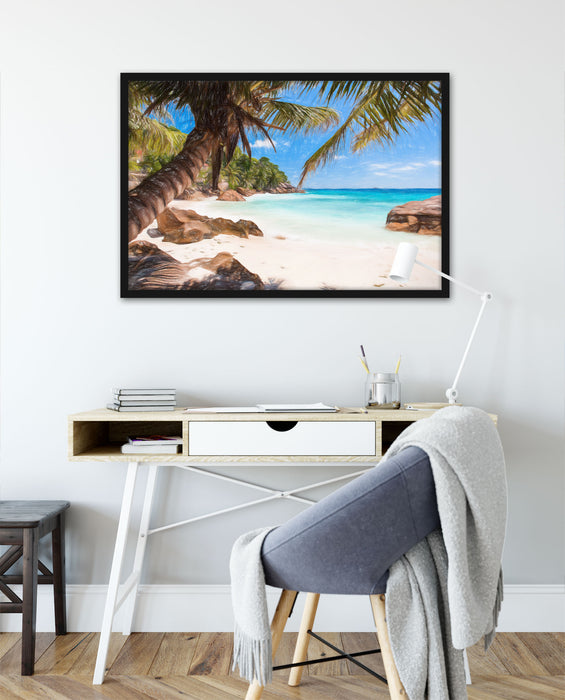 Palmenstrand Seychellen, Poster mit Bilderrahmen