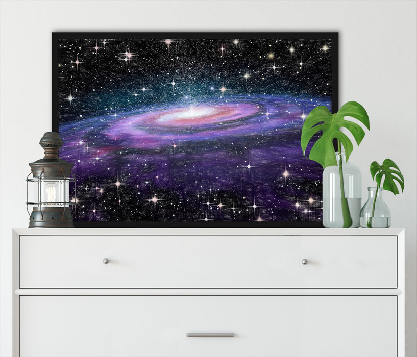 Spiralgalaxie im Weltall, Poster mit Bilderrahmen