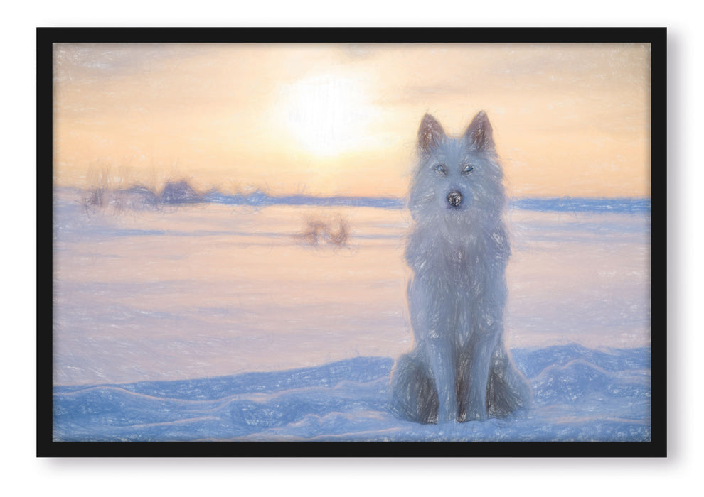 Pixxprint Wolf im Schnee, Poster mit Bilderrahmen