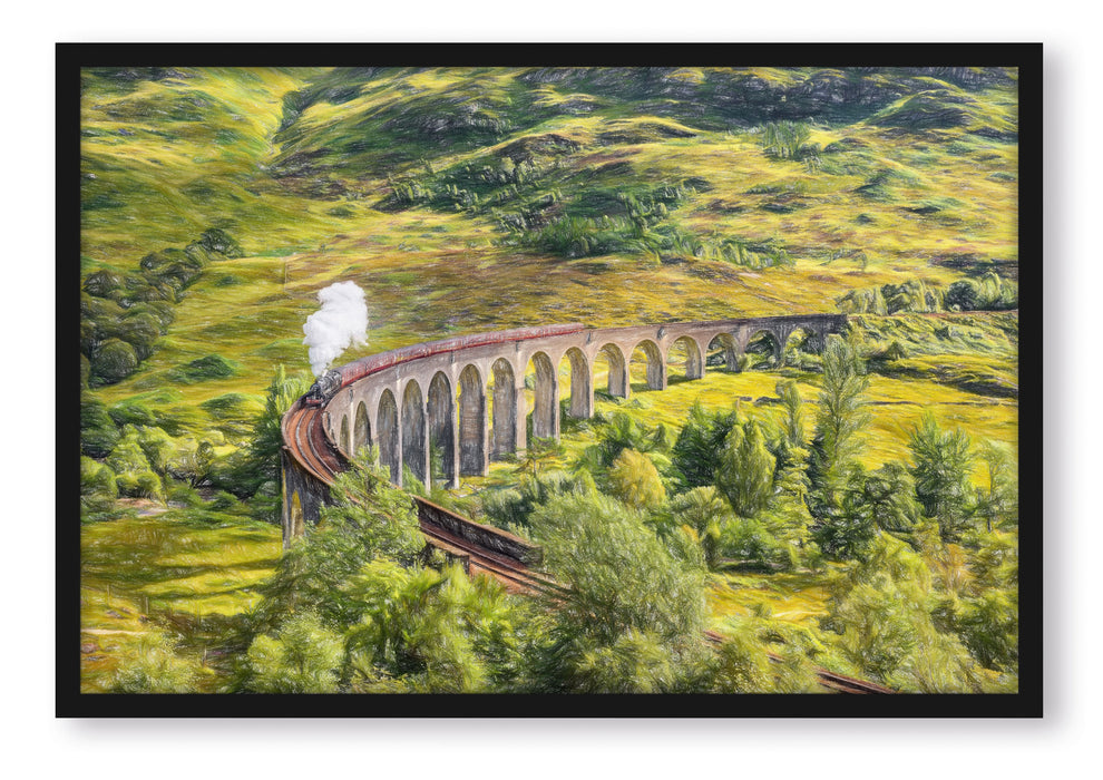 Pixxprint Eisenbahnviadukt in Schottland, Poster mit Bilderrahmen