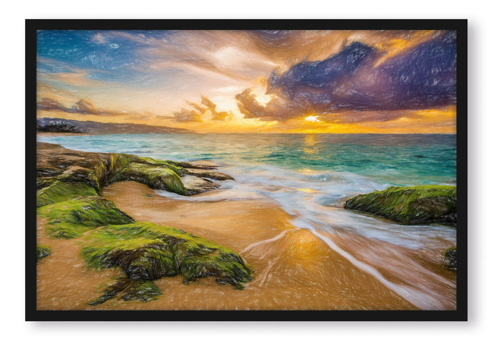 Pixxprint Sonnuntergang auf Hawaii, Poster mit Bilderrahmen