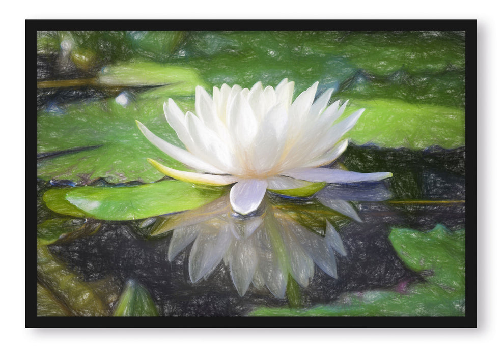 Pixxprint Weiße Lotusblume im Wasser, Poster mit Bilderrahmen
