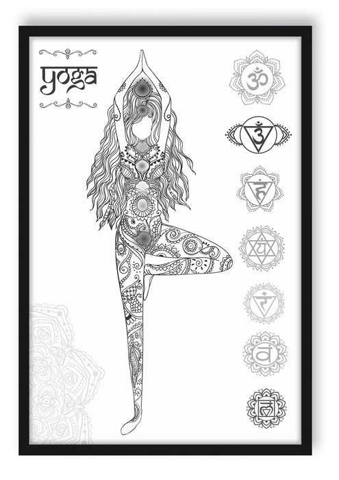 Pixxprint Yogafigur in der Tree Pose, Poster mit Bilderrahmen