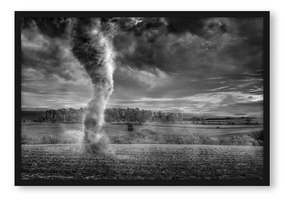 Pixxprint Tornado auf dem Feld, Poster mit Bilderrahmen