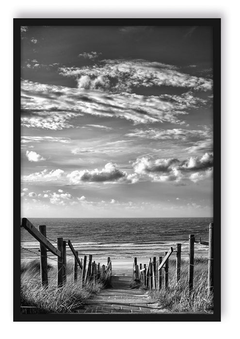 Weg zum Strand am Meer, Poster mit Bilderrahmen