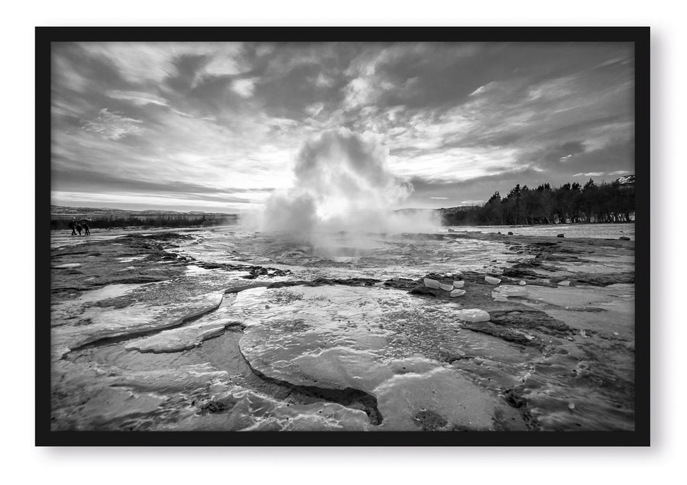 Pixxprint Heiße Quelle in Island Kunst B&W, Poster mit Bilderrahmen