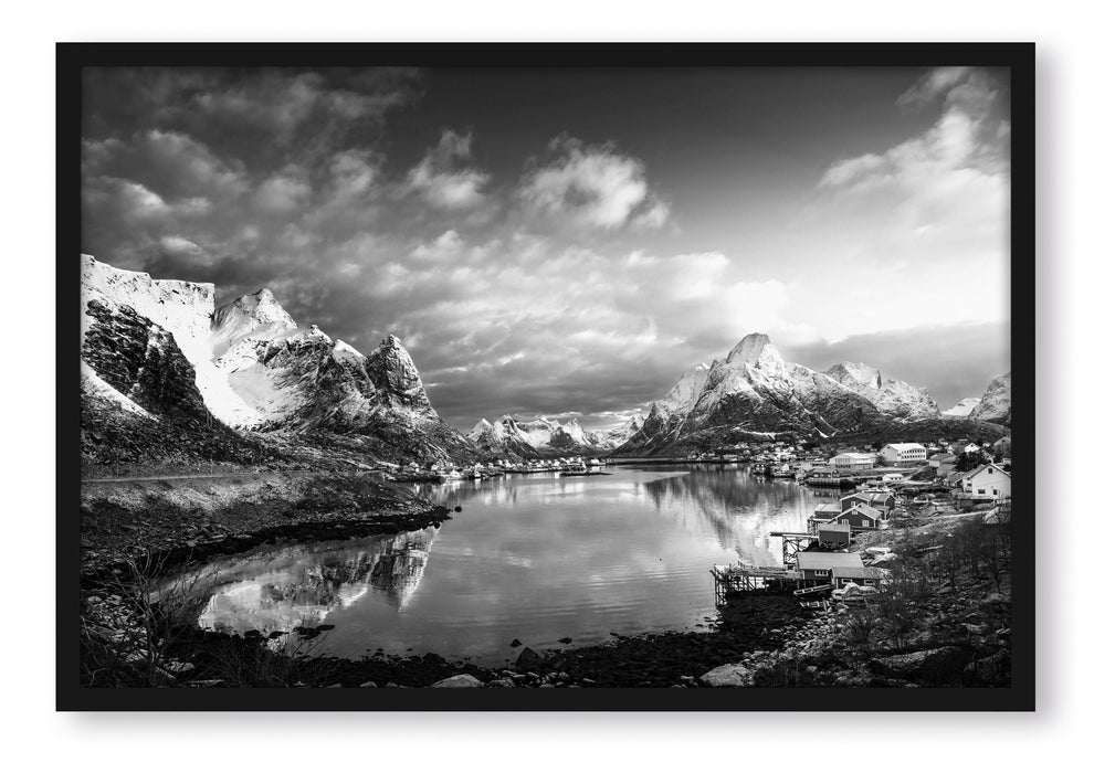 Pixxprint Schneelandschaft in Norwegen, Poster mit Bilderrahmen