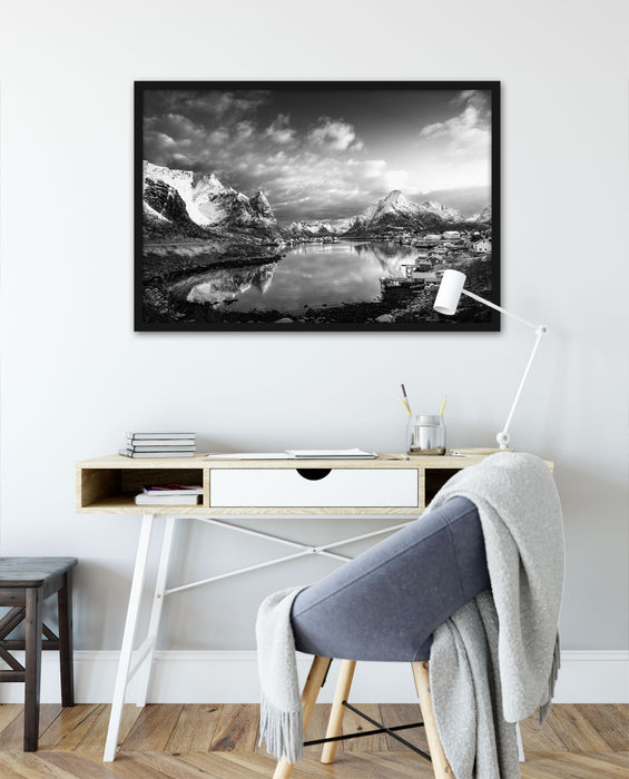 Schneelandschaft in Norwegen, Poster mit Bilderrahmen